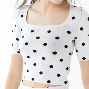 Urban Outfitters Trendy Polkadot Square Neck Cropped Sweater